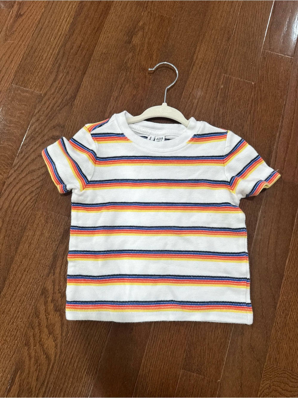 Janie and Jack Textured White Tee with Navy, Red & Yellow Stripes